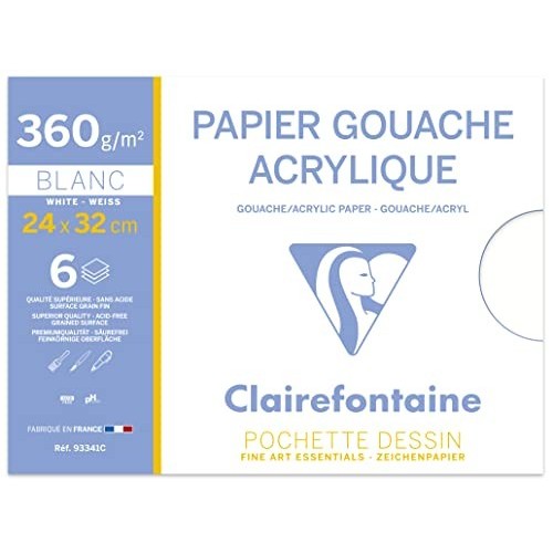 Blocco ClaireFontaine Carta pittura gouache e acrilica 6ff 360gr 24x32