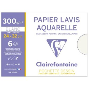 Busta da 6 fogli di carta per acquerello 300 g 24x32 cm Clairefontaine