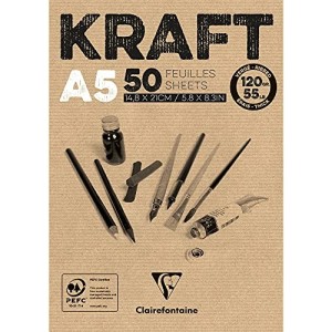 Blocco incollato Kraft marrone A5 50F 120g Clairefontaine