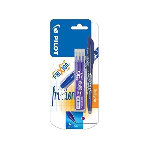 Penna roller con Tappo FriXion a inchiostro gel cancellabile + 3 refill inclusi nella confezione Viola