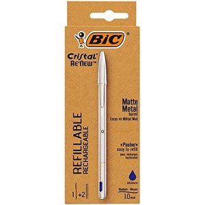 Penna Bic Cristal Re'New Matte Metal + 2 Refill Blu