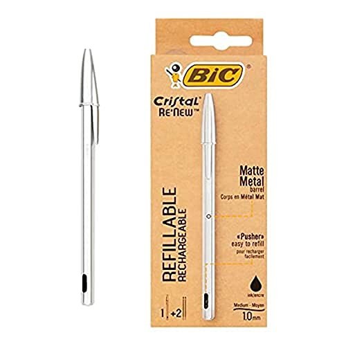 Penna Bic Cristal Re'New Matte Metal + 2 Refill Nero