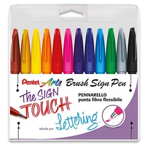 Astuccio 12 Brush Sign Pen Basic Pentel