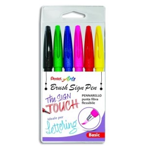 Astuccio 6 Brush Sign Pen Basic Pentel