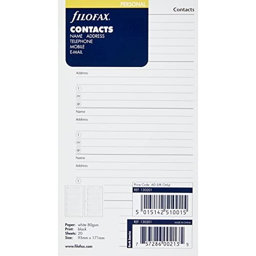 Ricambio Filofax Rubrica (95 x 171 mm)