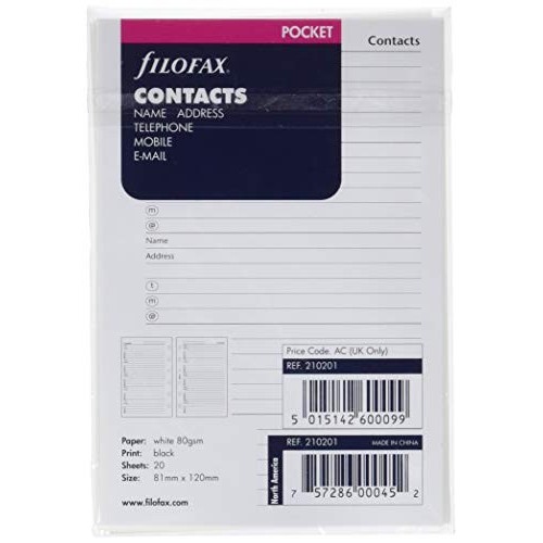 Ricambio Filofax Rubrica Pocket (81 x 120 mm)