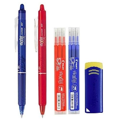 Pilot FriXion Ball Clicker - Penna gel roller a scatto cancellabile, (Set con penna blu, penna rossa, 3 refill blu, 3 refill ro