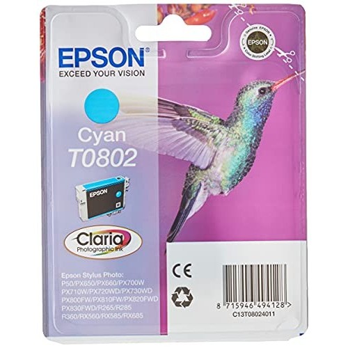 CARTUCCIA ORIGINALE EPSON C13T08024010 T0802 CIANO