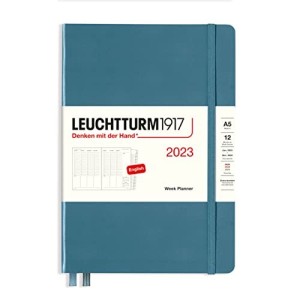 Agenda Planner Settimanale Media A5 2023 con Quaderno Aggiuntivo Stone Blue Leuchtturm