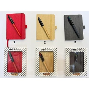 Notebook A6 Tinta Unita Effetto legno 90fg Bianchi + Penna Bic 4 Colori