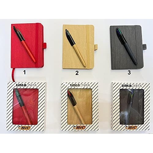 Notebook A6 Tinta Unita Effetto legno 90fg Bianchi + Penna Bic 4 Colori