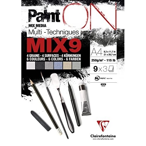 Blocco Paint'On Mix 9 A4 27F incollato 250g 3x9 Colori Clairefontaine