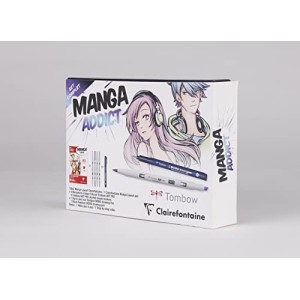 Cofanetto Manga Addict - 1 Blocco Manga Illustrations Formato A5 14,8x21 cm 100g + 4 pennarelli ABT Pro Tombow + 1 Pennarello N