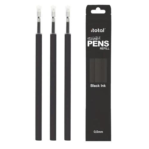 3 Refill per Penna Cancellabile Nero I-Total