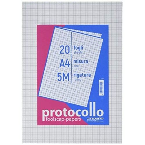 FOGLI PROTOCOLLO 20PZ QUADRETTI 5MM