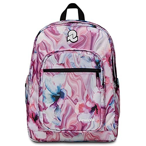 Zaino Invicta Backpack Fantasy Rosa con Onde Bianche e Fiore