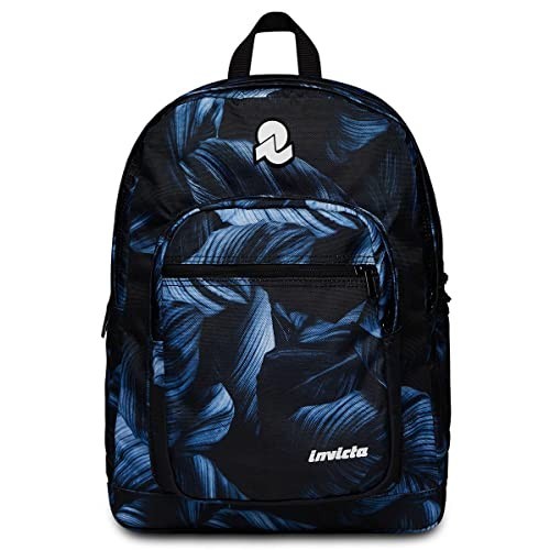 Zaino Invicta Backpack Fantasy Nero con Foglie Blu