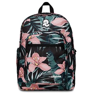 Zaino Invicta Backpack Fantasy Verde Scuro con Fiori Rosa