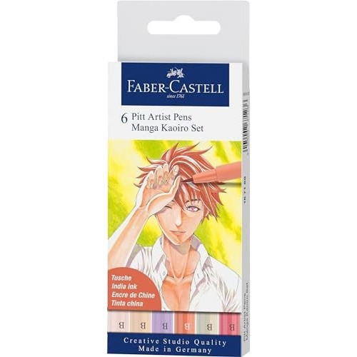 Astuccio 6 Brush Pitt Artist Pens Manga Kaoiro Set Col. Viso e Capelli