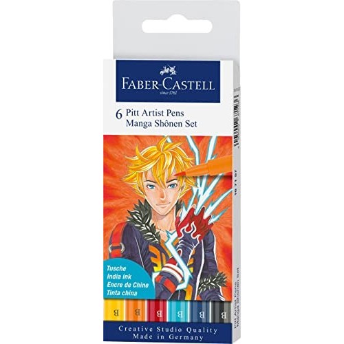 Astuccio 6 Brush Pitt Artist Pens Manga Shonen Set Col. Maschili