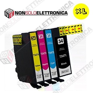 Cartucce Multipack per EPSON T34XL 4 Cartucce 1 Nero, 1 Ciano,1 Magenta, 1 Giallo per Epson WF-3720DWF e WF-3725DWF EPSON 34 XL