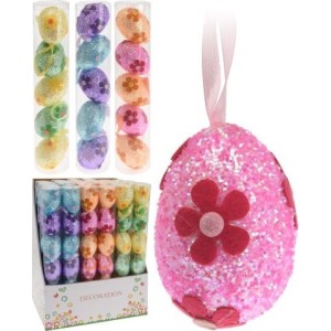 Decorazioni pasquali, Set 6 pezzi Uova di pasqua con fiore e glitter 6 cm