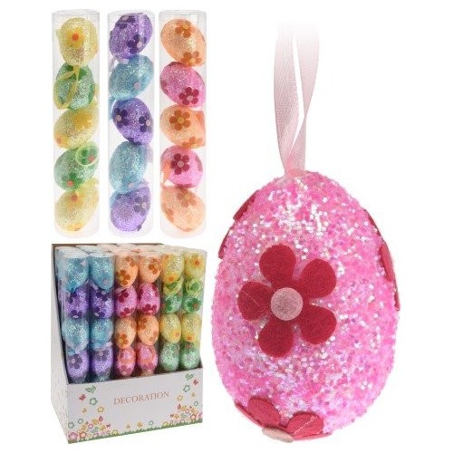 Decorazioni pasquali, Set 6 pezzi Uova di pasqua con fiore e glitter 6 cm