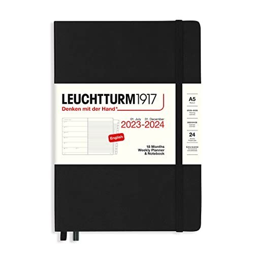 Agenda Settimanale 18 Mesi Media A5 2024 con Quaderno Aggiuntivo Nero Leuchtturm