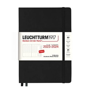 Agenda Settimanale 18 Mesi Media A5 2024 con Quaderno Aggiuntivo Nero Leuchtturm