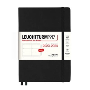 Agenda Settimanale Planner 18 Mesi Media A5 2024 con Quaderno Aggiuntivo Nero Leuchtturm