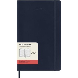 Moleskine Agenda Giornaliera 2024 Copertina Morbida e Chiusura Elastica 13 x 21 cm Colore Blu