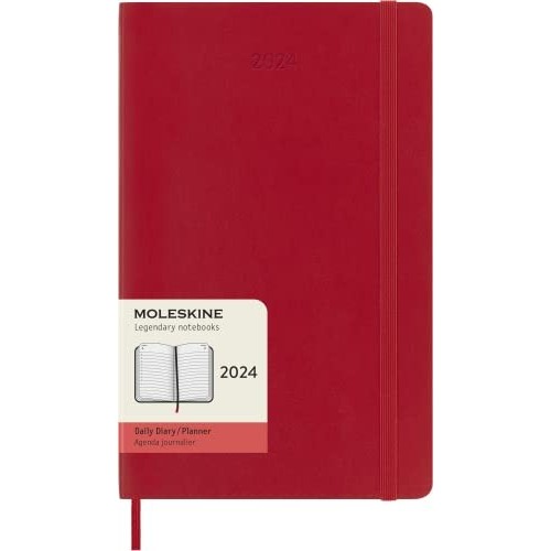 Moleskine Agenda Giornaliera 2024 Copertina Morbida e Chiusura Elastica 13 x 21 cm Colore Rosso