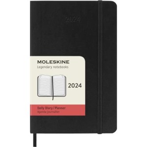 Moleskine Agenda Giornaliera 2024 Copertina Morbida e Chiusura Elastica 9 x 14 cm Colore Nero