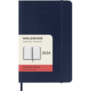 Moleskine Agenda Giornaliera 2024 Copertina Morbida e Chiusura Elastica 9 x 14 cm Colore Blu