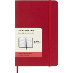 Moleskine Agenda Giornaliera 2024 Copertina Morbida e Chiusura Elastica 9 x 14 cm Colore Rosso