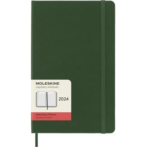 Moleskine Agenda Giornaliera 2024 Copertina Rigida e Chiusura Elastica 13 x 21 cm Colore Verde Mirto