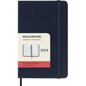 Moleskine Agenda Giornaliera 2024 Copertina Rigida e Chiusura Elastica 9 x 14 cm Colore Blu