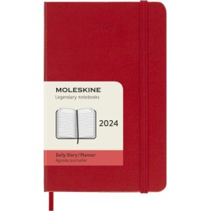 Moleskine Agenda Giornaliera 2024 Copertina Rigida e Chiusura Elastica 9 x 14 cm Colore Rosso