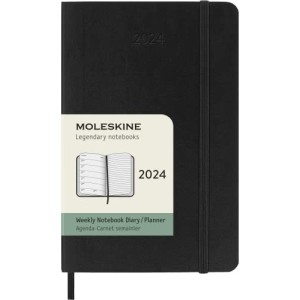 Moleskine Agenda Settimanale 2024 con Layout Orizzontale Copertina Morbida 9 x 14 cm Colore Nero