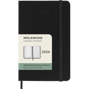 Moleskine Agenda Settimanale 2024 con Layout Orizzontale Copertina Rigida 9 x 14 cm Colore Nero