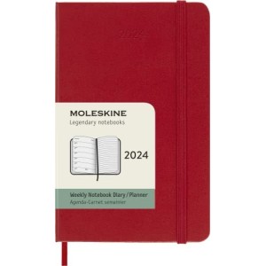 Moleskine Agenda Settimanale 2024 con Layout Orizzontale Copertina Rigida 9 x 14 cm Colore Rosso