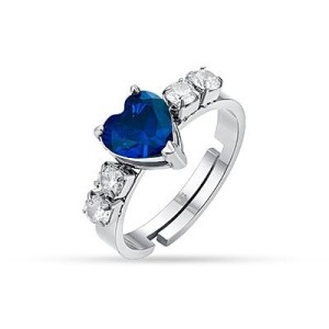 ANELLO DONNA IN ACCIAIO CON CRISTALLI BIANCHI E CUORE CRISTALLO BLU