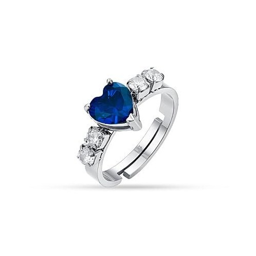 ANELLO DONNA IN ACCIAIO CON CRISTALLI BIANCHI E CUORE CRISTALLO BLU