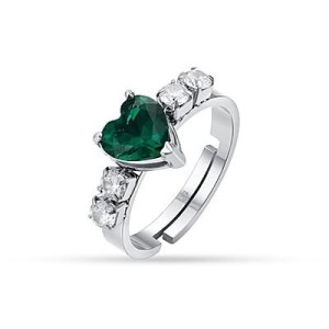 ANELLO DONNA IN ACCIAIO CON CRISTALLI BIANCHI E CUORE CRISTALLO VERDE