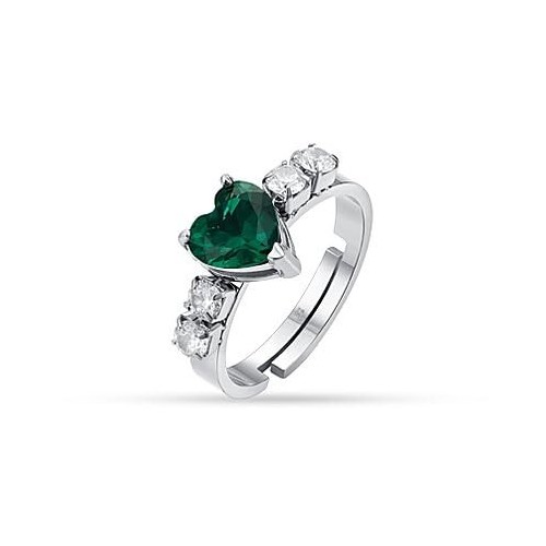 ANELLO DONNA IN ACCIAIO CON CRISTALLI BIANCHI E CUORE CRISTALLO VERDE