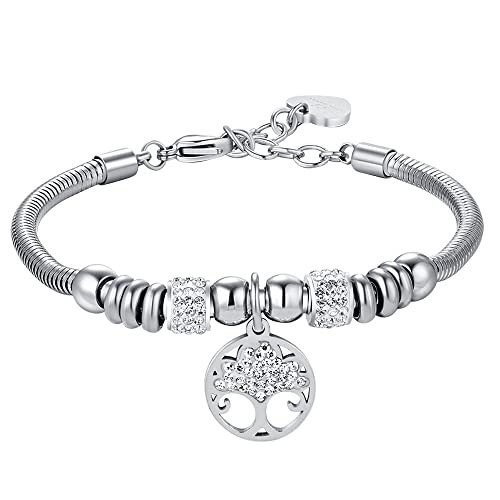 BRACCIALE DONNA IN ACCIAIO CON ALBERO DELLA VITA CON CRISTALLI BIANCHI