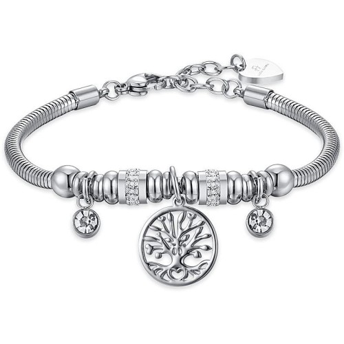 BRACCIALE DONNA IN ACCIAIO CON ALBERO DELLA VITA E CRISTALLI BIANCHI