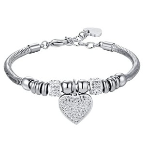 BRACCIALE DONNA IN ACCIAIO CON CUORE CON CRISTALLI BIANCHI