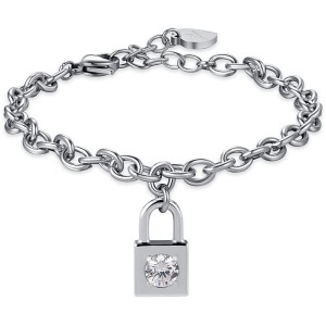 BRACCIALE DONNA IN ACCIAIO CON LUCCHETTO CON CRISTALLO BIANCO