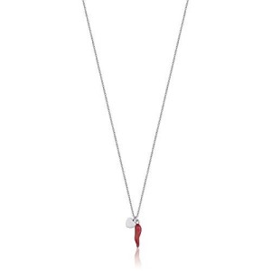 COLLANA DONNA IN ACCIAIO CON CUORE E CORNO ROSSO